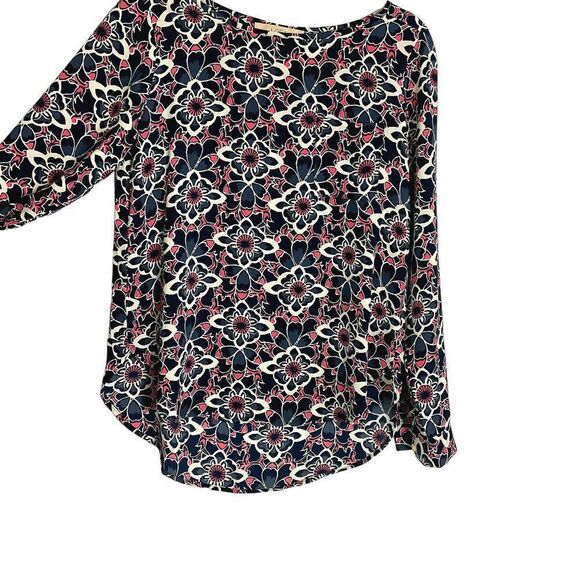 LOFT Petalwork Pocket Blouse, size XS, navy blue/coral/white, 100% polyester - Picture 4 of 10